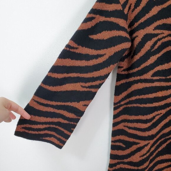 Ann Taylor Dress Womens Small Black Bronze Shimmer Zebra Print Sweater Knit NEW - Picture 3 of 10